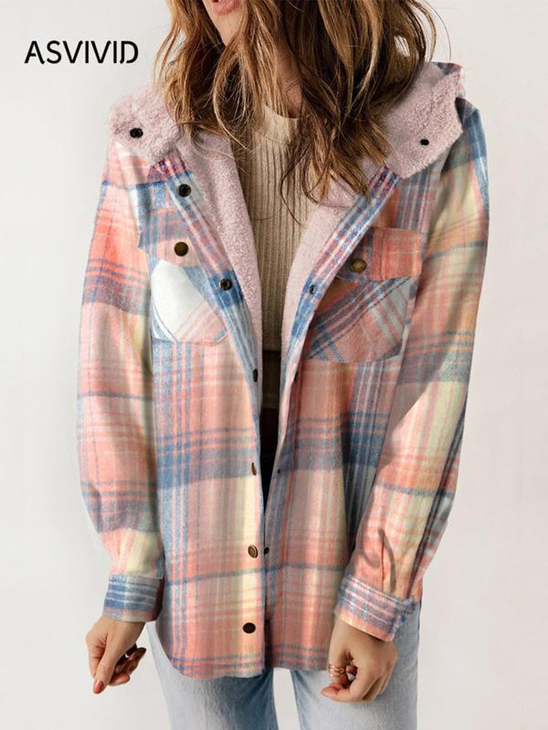 Plaid Hooded Casual Outerwear