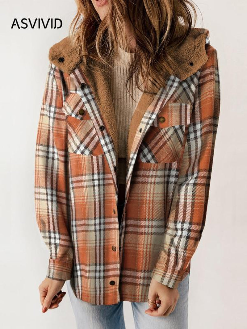 Plaid Hooded Casual Outerwear