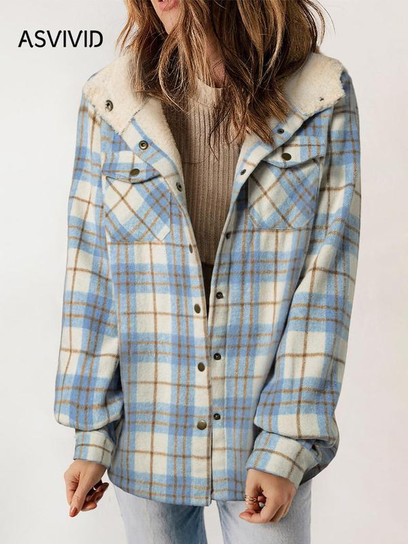 Plaid Hooded Casual Outerwear