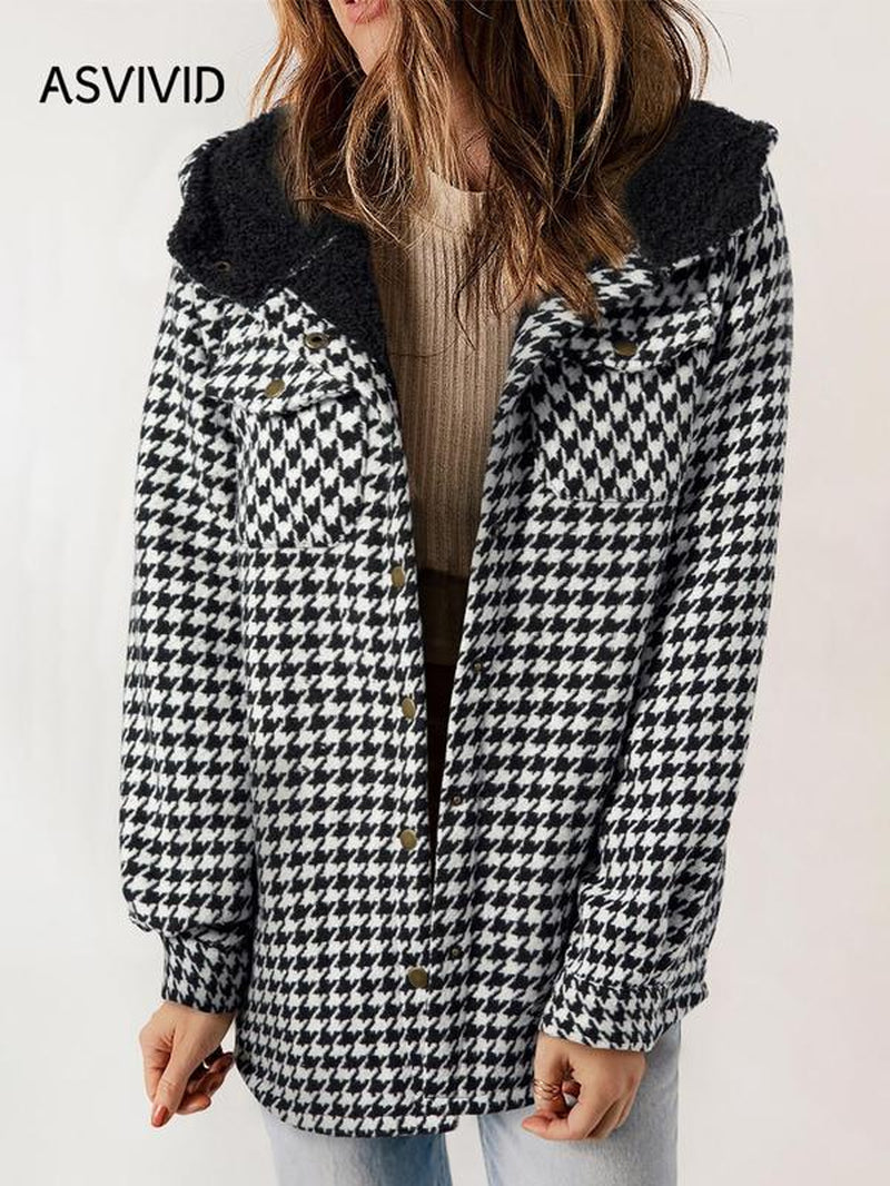 Plaid Hooded Casual Outerwear