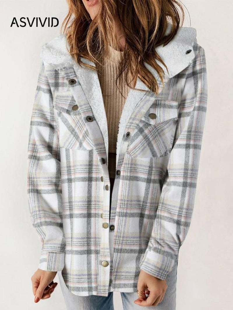 Plaid Hooded Casual Outerwear