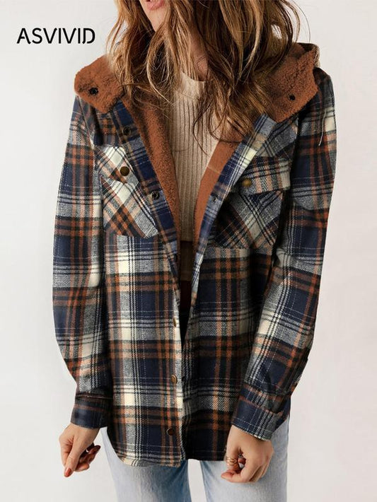 Plaid Hooded Casual Outerwear