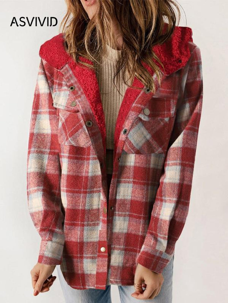 Plaid Hooded Casual Outerwear