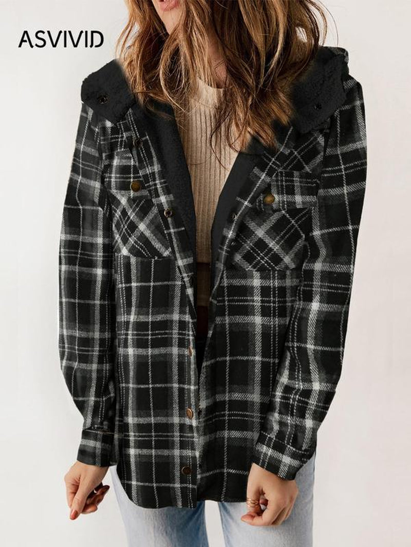Plaid Hooded Casual Outerwear