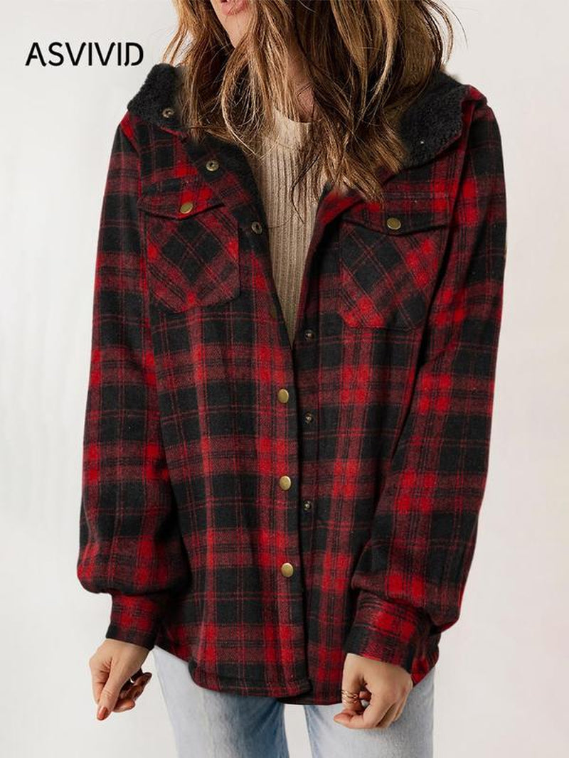 Plaid Hooded Casual Outerwear