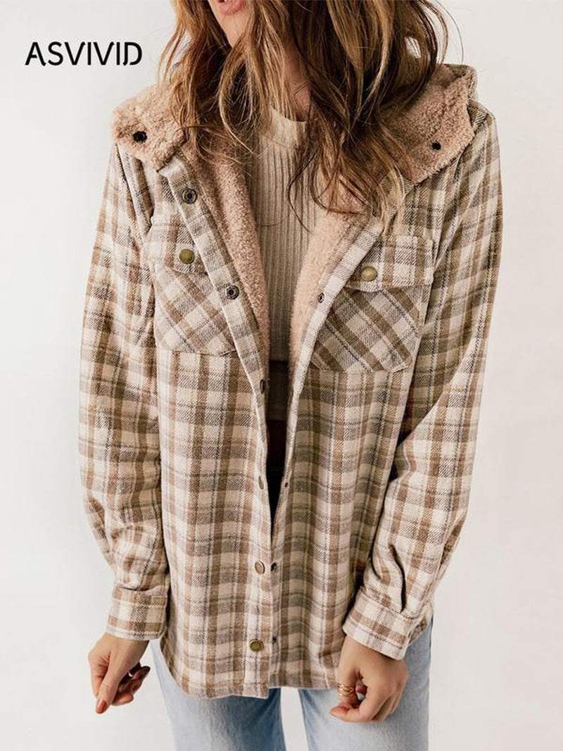 Plaid Hooded Casual Outerwear