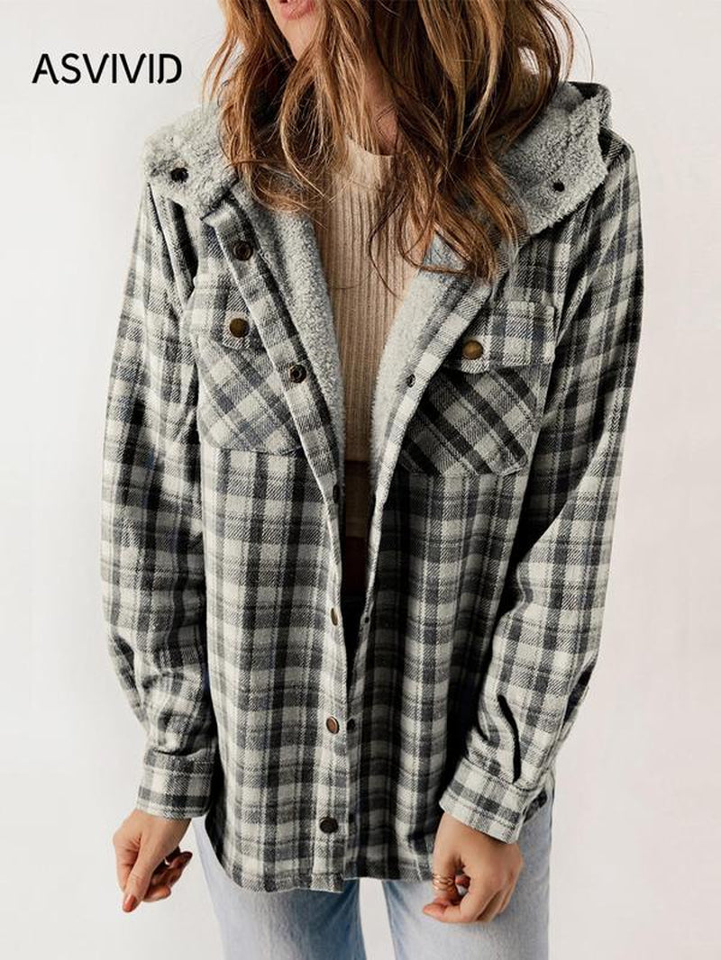 Plaid Hooded Casual Outerwear